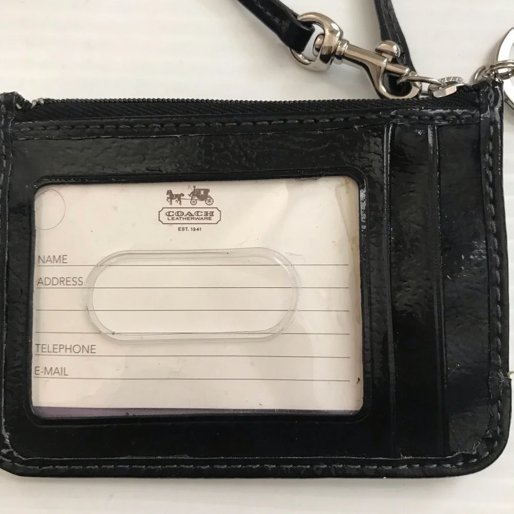 COACH Signature Black Skinny Wristlet ID Card Holder Key Chain